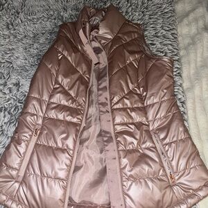 metallic rose puffer vest